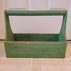 Vintage Primitive Wood Wooden TOOL CADDY BOX Primitive TOTE Handle Green 13.5