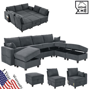 1-9 Seat Modular Sofa Set Storage Sectional Sofa Bed Couch Black Corduroy Velvet