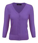 YEMAK Women's 3/4 Sleeve V-Neck Button-Down Basic Sweater Cardigan CO078 (S-XL)