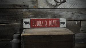 Custom BBQ Blvd Cow & Pig Sign - Rustic Hand Made Vintage Wooden