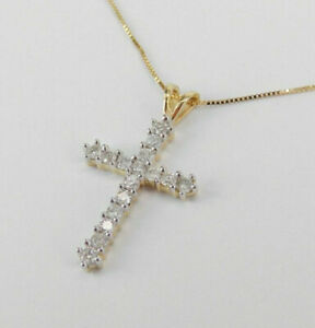 2 CT Round Cut Diamond Cross Pendant Necklace 14K Yellow Gold Over Free Chain
