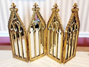 Vintage Gold Metallic Freestanding Cathedral 4 Panel Folding Mirror