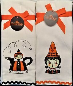 JOHANNA PARKER Halloween Teapot & Witch Towel sets (4 towels) Carnival Cottage