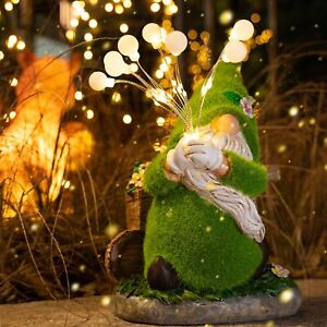Outdoor Garden Gnome Statues Decor, Funny Solar Powered Fairy Firefly Lights ...