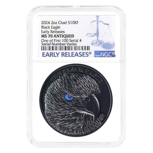 2024 Chad 2 oz Silver Black Eagle Coin NGC MS 70 ER One of First 100