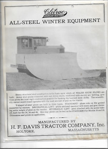 Walsh Snowplow Cletrac Tractor Holyoke, MA Advertisement.