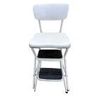 Cosco White Metal and Vinyl Vintage Step Stool Chair Fold Out Steps
