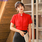 Korean Women Chiffon Collared Summer Casual Career Slim Tops Blouse Shirts S-4XL