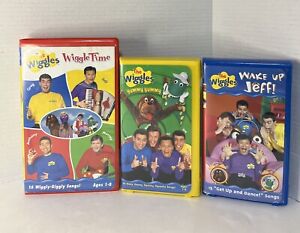 3 The Wiggles VHS Tapes - Wiggle Time, Yummy Yummy, Wake Up Jeff - Hard Cases