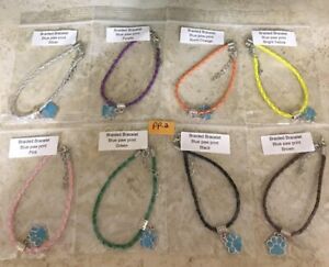 PP-2 Lot of 8 Braided Leather Charm Bracelets with Paw Print - Assorted Colors