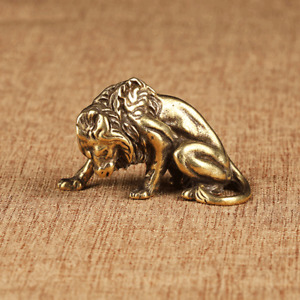 Tabletop Figurine Brass Lion Animal Statue Small Sculpture Home Decor Gifts