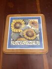 Vintage Wood Frame Ceramic Tile Sunflower Trivet/ Wall Plaque Susan Winget 1996