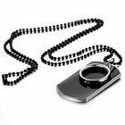 Men's Stainless Steel Black Ring Dog Tag Pendant Necklace w/Beaded Chain Gift