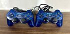 Sony PlayStation 2 PS2 Ocean Blue Clear Controller OEM DualShock 2 Lot Of 2
