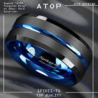 8/6mm Tungsten Men's Ring Thin Blue Line-Inside Black Brushed Band ATOP Jewelry