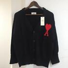 ami Paris Heart Logo Knit Sweater Wool Cardigan Black Red Unisex Size XL New