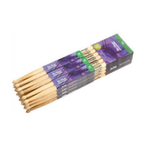 On-Stage Straight and Durable Hickory Wood Drum Sticks with Wood Tip 12-Pair