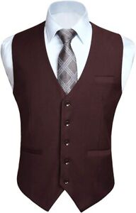 HISDERN Men's Suit Vest Business Formal Dress Waistcoat Vest with 3 Pockets for