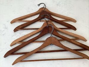 Vintage LOT 5 Dark + Light Wood Clothes Suit Hangers 1940s 50s  NY OLD Wooden