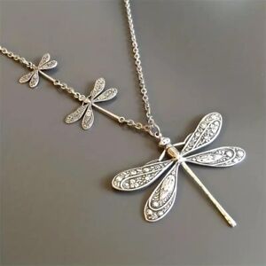 Vintage Women Bohemian Charm Silvery Dragonfly Pendant Necklace Jewelry Trendy