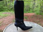 Women's Lagrange Black Leather Pointy Toe Heeled Knee High Boots Shoes Size 9.5