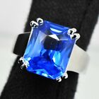 7Ct Natural Lustrous Blue Tanzanite Princess Cut 925 Sterling Silver Unisex Ring