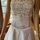 Mary's White Silver Beaded Satin Strapless Wedding Gown Bridal Dress Size 14