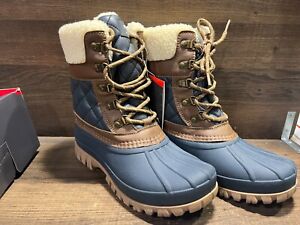 Cougar Carlisle Waterproof Lace-Up Winter Boots Navy Tan Quilt Women's 8W New