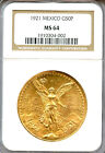 1921 Mexico 50 Pesos Gold Coin, Mexican Centenario NGC MS 64