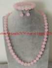 Natural 8mm Pink Quartz Round Gemstone Beads Necklace Bracelet Earrings Set 20