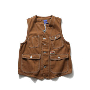 Men Amekaji Multi Pocket Button Vest Fishing Hunting Waistcoat Loose Work Jacket