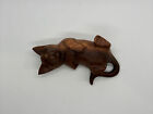 Carved Wood Lazy Kitten Cat Laying on Back Figurine 5.5