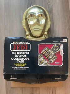 Lot of loose ROTJ and ESB figures and cards and C-3PO collector’s case with card