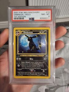 Umbreon 13/75 Neo Discovery 1st Edition Holo  PSA 8 With Amazing Swirl
