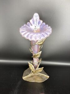 FENTON JIP JACK IN THE PULPIT SINGLE EPERGNE PINK ORIDIZED VASE IN HOLDER