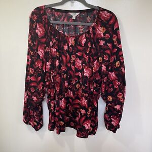 Terra Sky 3X Women’s Floral Blouse Top Read Black Shirt Casual Or Office