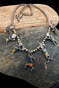 BG Mudd Rock Critters Southwestern Sterling Silver Multi Stone Inlay Necklace