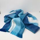 Turquoise Blue Fuzzy Wrap Shawl Scarf Mohair Stripe Fringe SOFT 24 x 72