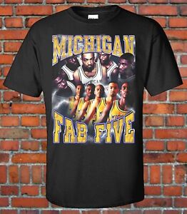 MICHIGAN FAB Five 90s Vintage Style Bootleg Rap Tee NCAA Final Four Basketball