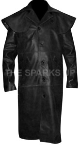 Men's HellBoy Ron Perlman Classic Black Military Style Leather Long Trench Coat