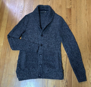 Retrofit Men's Shawl Collar Button Front Gray Marled Cardigan Sweater, Medium M