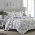 Lilac Purple White Floral 3pc Cotton Quilt Set Twin Full Queen King Bed Coverlet