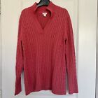 LL Bean Sweater Pullover Mens X-Large Pink Cable Knit Ribbed Heavy 100% Cotton