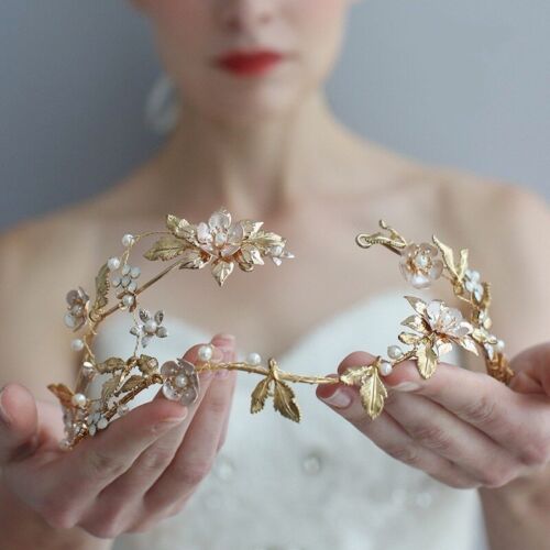 Floral Wedding Tiara Hair Crown Rhinestone Accessories Bridal Headband Headpiece