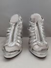 WILD ROSE ZIP UP SILVER STILETTO SHOES 10 HIGH HEEL SANDALS PARTY DANCE
