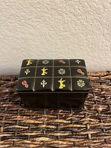 Vintage 2 Deck Playing Card Holder. Box. Case. made in Italy Black Red Blue