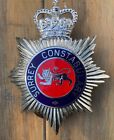 obsolete Surrey constabulary enamel  helmet plate badge  Queens crown ERII