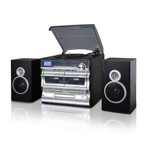 Trexonic 3-Speed Vinyl Turntable  Home Stereo System with CD Player, Double Cas