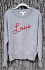 Magaschoni 100% Gray Cashmere “Love” Graphic Crewneck Cozy Soft Sweater Large