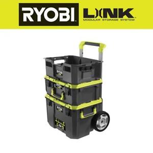 RYOBI LINK Rolling Tool Box Medium Box and Crate w/ Telescoping Handle Wheels